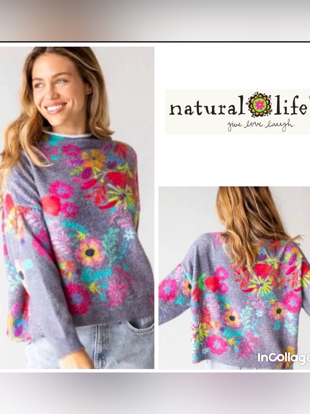 NATURAL LIFE  NWOT Cashmere Like Fuzzy  Bright Floral Print Sweater